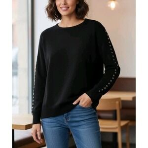 Magnolia Grace Black Grommet Detail Sweater Pullover Long Sleeve Size M...